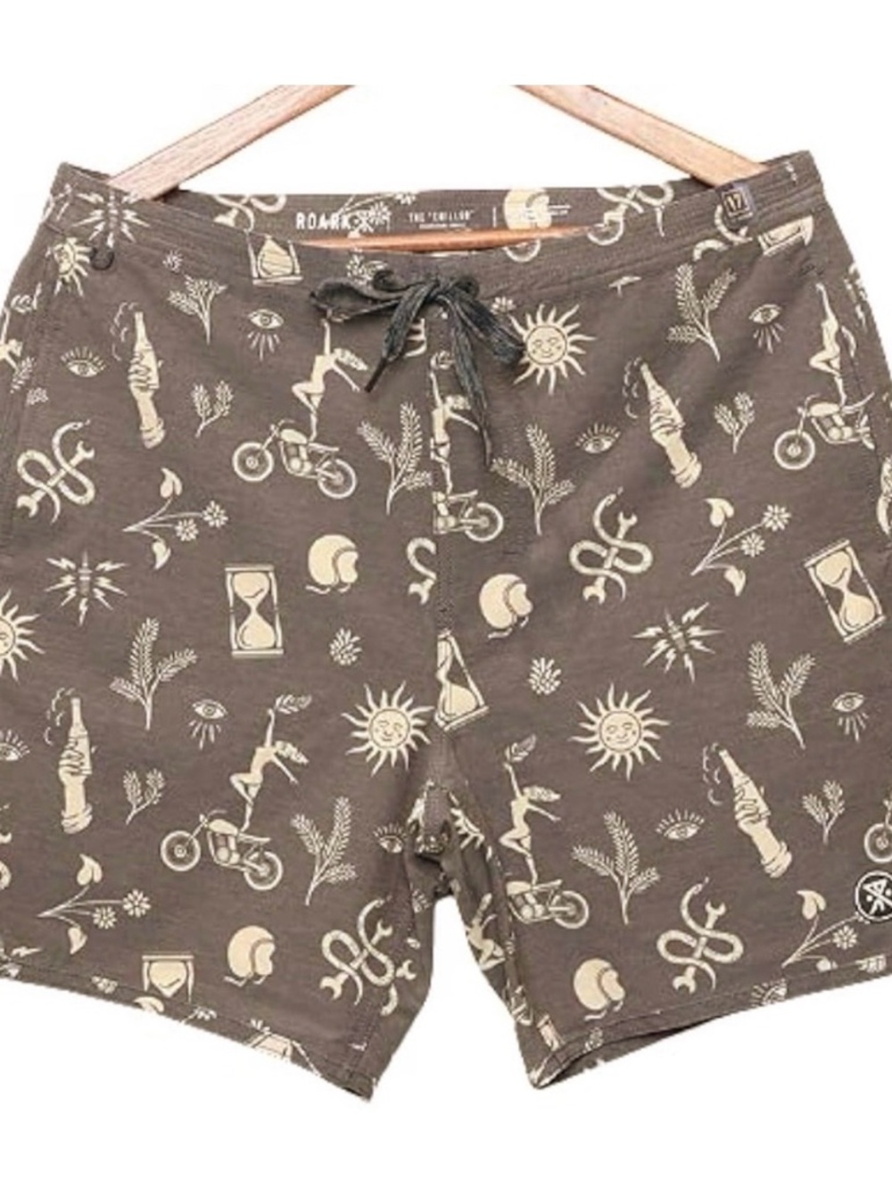 Roark “The Chiller” Board Shorts Men’s 36 Brown Graphic Print 17” Outseam NWOT